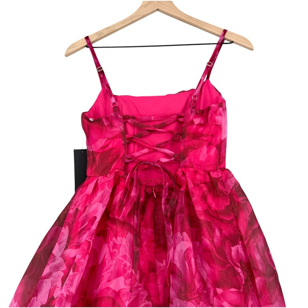Lulus Floral Midi Dress XS Pink Organza Lace Up Back Lined Sleeveless Party EUC - Picture 8 of 12
